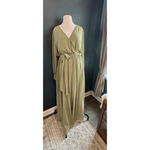 Baltic Born Olive Sage Green Maxi Dress Sz 2X Flowy With Sash - Picture 1 of 12